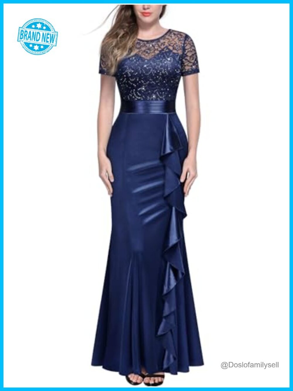 Sequin Lace Ruffle Mermaid Maxi Evening Prom Dress